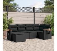 QJBSAVVA Lot de 6 meubles de jardin en polyrotin noir - Canapé d'angle - Tabouret et étagères pliables - 62 x 62 x 69 cm - Robuste et résistant aux intempéries - Modulaire - Pour balcon, terrasse