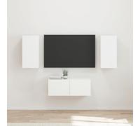 QJBSAVVA Lot de 6 meubles TV muraux en bois dérivé du bois - Blanc - 98 x 31 x 29,5 cm - Buffet moderne pour salon - Coin de divertissement - Meuble bas avec 7 portes et étagère