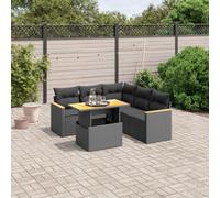 QJBSAVVA Lot de 6 salon d'angle en rotin synthétique noir - Angle + canapé central, table basse réglable en hauteur 100 x 55 x 44/73 cm - Résistant aux intempéries - Pour terrasse/jardin