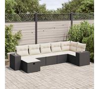 QJBSAVVA Lot de 7 canapés d'angle en rotin noir avec espace de rangement, 93 x 62 x 69 cm, meubles de jardin de balcon