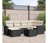 QJBSAVVA Lot de 7 canapés de jardin en polyrotin noir 55 x 55 cm - Assise - Canapé d'angle - Canapé central - Table basse - Espace de rangement - Coussins blanc crème - Design moderne - Robuste et