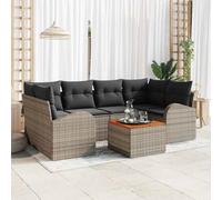 QJBSAVVA Lot de 7 meubles de jardin en polyrotin gris modulaire avec espace de rangement, table de jardin, 284 cm de large, robuste et moderne, pour jardin, terrasse, balcon