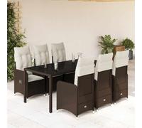 QJBSAVVA Lot de 7 meubles de jardin en rotin synthétique marron avec fauteuil de jardin réglable 54,5 x 58,5 x 92 cm - Mobilier de balcon moderne avec plateau en verre - Petit ensemble de sièges pour