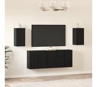 QJBSAVVA Lot de 7 meubles TV bas - Chêne noir - Design rustique - Buffet pour salon - 30,5 x 30 x 60 cm