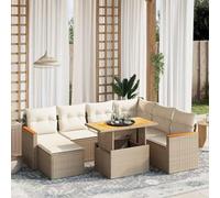 QJBSAVVA Lot de 8 meubles de jardin - Beige - 100 x 55 x 73 cm - Avec plateau relevable en polyrotin - Design moderne pour terrasse, balcon et petits espaces ouverts