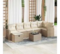 QJBSAVVA Lot de 8 meubles de jardin - Beige - En polyrotin - Canapé d'angle - Tabouret - Table - 55 x 55 cm - Résistant aux UV - Pour balcon, terrasse, salon de jardin - Extérieur