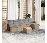 QJBSAVVA Lot de 8 meubles de jardin en polyrotin beige avec table en bois d'acacia modulaire, 55 cm de large, meubles d'extérieur robustes pour petit balcon, terrasse et jardin