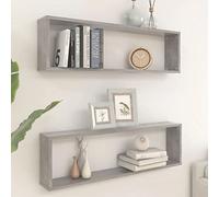 QJBSAVVA Lot d'étagères murales cubiques en bois - Gris béton - 100 x 15 x 30 cm - Étagère flottante pour livres, décoration et plantes dans le salon, la salle de bain ou la cuisine