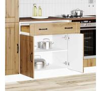 QJBSAVVA Lucca Meuble de cuisine en chêne artisanal 80 x 46 x 81,5 cm avec pieds réglables et portes pratiques pour un rangement optimal dans la cuisine et le salon
