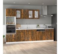 QJBSAVVA Lyon Armoire à évier en bois de chêne fumé 80 x 46 x 81,5 cm Meuble de cuisine avec grand espace de rangement pour vaisselle et appareils de cuisine
