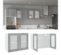 QJBSAVVA Lyon Armoire suspendue avec façade en verre gris sonoma 80 x 31 x 60 cm - En matériau dérivé du bois - Avec fixation murale - Design moderne - Robuste et durable - Pour cuisine, salle à