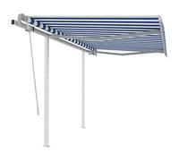 QJBSAVVA Markise - Store autoportant - 3,5 x 2,5 m - Bleu et blanc - Avec manivelle - Protection UV et imperméable - Pour terrasse, balcon, jardin