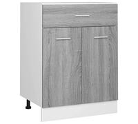 QJBSAVVA Meuble Bas de Cuisine Lyon Armoire de Rangement avec 1 Tiroir et 2 Portes Buffet de Cuisine en Bois d'Ingénierie pour Vaisselle Casseroles Gris Sonoma 60 x 46 x 81,5 cm