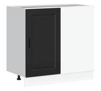 QJBSAVVA Meuble Bas de Cuisine Porto en Bois d'Ingénierie Noir, Buffet de Rangement avec Portes et Pieds Réglables pour Vaisselle et Casseroles, 86 x 46 x 81,5 cm