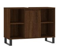 QJBSAVVA Meuble Bas de Salle de Bain Armoire de Rangement en Bois d'Ingénierie et Fer Buffet Style Industriel avec Porte et 4 Étagères Chêne Marron 80x33x60 cm