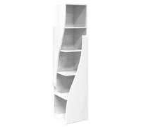 QJBSAVVA Meuble d'angle Blanc Brillant 32x32x140 cm, Bibliothèque d'angle en Bois d'Ingénierie avec 5 Niveaux, Colonne de Rangement Gain de Place pour Salon, Bureau et Entrée