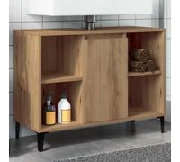 QJBSAVVA Meuble de lavabo 80 x 33 x 60 cm - En bois de chêne artisanal - Avec pieds en métal - Design moderne et miracle de rangement - Pour salle de bain, cuisine et couloir