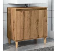QJBSAVVA Meuble de lavabo, en chêne artisanal, 58 x 33 x 60 cm, matériau à base de bois avec pieds en bois massif d'eucalyptus, espace de rangement solide et construction stable, pour salle de bain