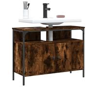 QJBSAVVA Meuble de lavabo en chêne fumé 80 x 30 x 60 cm - Construction stable en bois et acier - Avec ouverture siphon - 8 x 20 cm - Espace de rangement pratique pour salle de bain