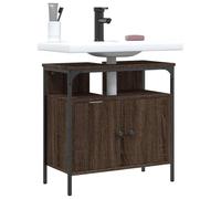 QJBSAVVA Meuble de lavabo marron aspect chêne 60 x 30 x 60 cm - Construction stable en bois et acier - Avec ouverture siphon - 8 x 20 cm - Espace de rangement pratique pour salle de bain