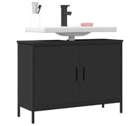 QJBSAVVA Meuble de lavabo noir 80 x 30 x 60 cm, en bois et acier, robuste, avec ouverture siphon et support mural, pour meubles de salle de bain et espace de rangement