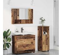 QJBSAVVA Meuble de salle de bain 3 pièces en bois recyclé 76,5 x 35 x 64 cm avec lavabo, armoire à miroir et buffet, meuble de salle de bain moderne pour petites salles de bains, WC et salle de bain