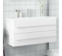 QJBSAVVA Meuble de salle de bain avec bac encastrable, 100 x 38,5 x 48 cm, en matériau dérivé du bois, avec bac en céramique, tiroir et montage mural, pour mettre de l'ordre dans la salle de bain