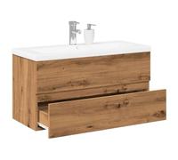 QJBSAVVA Meuble de salle de bain avec bac encastrable, 90 x 38,5 x 45 cm, chêne artisanal, blanc, en céramique, avec trop-plein, moderne et robuste, pour salle de bain, WC et petites pièces