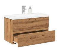 QJBSAVVA Meuble de salle de bain avec bac encastrable, en chêne artisanal, 80 x 38, 5 x 45 cm, en bois dérivé du bois, avec tiroir et bac en céramique, pour l'ordre et l'espace de rangement