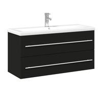 QJBSAVVA Meuble de salle de bain avec lavabo encastré - 100 cm - Noir - Meuble de salle de bain à suspendre au mur avec lavabo en céramique - Avec robinet et vidange - Design moderne