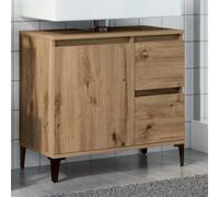 QJBSAVVA Meuble de salle de bain en chêne artisan 65 x 33 x 60 cm avec 2 tiroirs et compartiment, design robuste en bois et métal, pour mettre de l'ordre dans la salle de bain