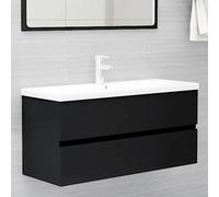 QJBSAVVA Meuble de salle de bain moderne avec bac encastrable, en céramique, noir, 100 x 38,5 x 45 cm, avec trop-plein et espace de rangement, pour petite salle de bain, WC, WC d'invités