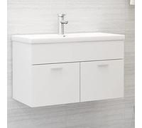 QJBSAVVA Meuble de salle de bain moderne avec lavabo en céramique, 80 x 38,5 x 46 cm, en bois dérivé du bois, avec robinet et bonde d'évacuation Push Open pour petites salles de bains et toilettes