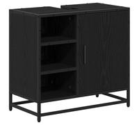 QJBSAVVA Meuble de Salle de Bain sur Pieds Armoire de Rangement avec 1 Porte et 2 Étagères Cabinet en Bois d'Ingénierie pour Toilette et Entrée Coloris Chêne Noir 65 x 33 x 60 cm