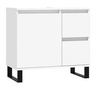 QJBSAVVA Meuble de Salle de Bain sur Pieds, Armoire de Rangement avec 1 Porte et 2 Tiroirs, Commode Basse Industrielle en Bois d'Ingénierie et Fer, 65 x 33 x 60 cm, Blanc