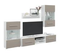 QJBSAVVA Meuble de salon avec éclairage LED gris pierre - Design moderne - Meuble TV bas - Meuble de salon avec espace de rangement