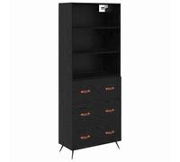 QJBSAVVA Meuble haut aspect chêne noir, buffet moderne avec tiroir et poignées en cuir synthétique, armoire en bois pour salon et salle à manger, 69,5 x 34 x 180 cm