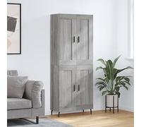 QJBSAVVA Meuble haut gris Sonoma 69,5 x 34 x 180 cm en bois massif avec pieds en fer - Grand espace de rangement - Buffet vintage - Pour salon, couloir, chambre à coucher