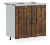 QJBSAVVA Meuble sous Évier Lucca 2 Pièces avec Évier de Cuisine Intégré et Système de Vidange, Placard de Rangement en Bois d'Ingénierie, 80 x 46 x 81,5 cm, Chêne Fumé