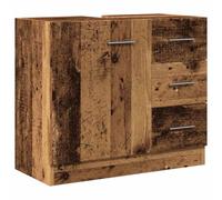 QJBSAVVA Meuble sous Lavabo Armoire de Dessous d'Évier en Bois d'Ingénierie, Meuble Bas de Salle de Bain avec 3 Tiroirs et 1 Porte, Aspect Vieux Bois, 63 x 30 x 54 cm