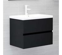 QJBSAVVA Meuble sous-lavabo avec bac encastrable en bois noir 60 x 38,5 x 45 cm - Design moderne avec lavabo en céramique et bonde d'évacuation Push Open pour salle de bain et buanderie