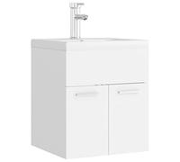 QJBSAVVA Meuble sous Vasque avec Vasque Céramique Intégrée, Armoire de Toilette Suspendue en Bois d'Ingénierie Blanc, Meuble de Salle de Bain Gain de Place avec Robinet et Bonde de Vidage