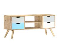 QJBSAVVA Meuble TV 110 × 35 × 48 cm en bois de manguier massif avec 4 tiroirs et 2 compartiments, look rétro, multicolore, buffet robuste pour salon, chambre à coucher, couloir