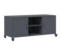 QJBSAVVA Meuble TV - Anthracite - 100,5 x 39 x 43,5 cm - En acier laminé à froid - Avec 2 portes et 2 étagères - Design moderne - Support TV flexible pour salon, couloir, chambre à coucher