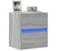 QJBSAVVA Meuble TV avec éclairage LED gris Sonoma en bois - Peu encombrant - Avec 2 tiroirs et LED RVB pour une ambiance chaleureuse dans le salon