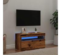 QJBSAVVA Meuble TV avec éclairage LED RVB - Aspect bois vieilli - Design moderne - 75 x 35 x 40 cm - Pour salon