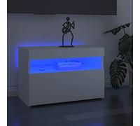 QJBSAVVA Meuble TV avec éclairage LED RVB - Blanc - 60 x 35 x 40 cm - Design moderne - Meuble de salon - Espace de rangement pour TV et médias