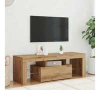 QJBSAVVA Meuble TV bas - 120 x 36,5 x 40 cm - En chêne artisanal - Avec éclairage LED RVB - Espace de rangement pour salon