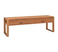 QJBSAVVA Meuble TV bas - 140 x 40 x 45 cm - En teck massif - Avec 2 tiroirs - Buffet TV rustique pour salon - Avec plateau en bois durable
