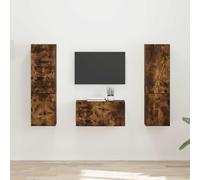 QJBSAVVA Meuble TV bas avec éclairage - Chêne fumé - 30 x 31 x 60 cm - Buffet moderne - Avec tiroirs et gestion des câbles - Pour salon, bureau, loft